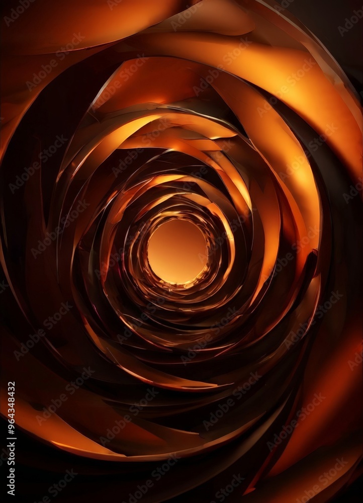 Poster a spiral-like pattern of dark orange and brown hues, creating a sense of depth and movement. the cen