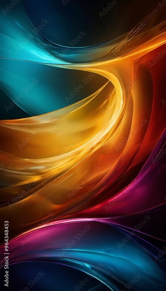Aufkleber vibrant abstract composition of overlapping curved lines in various colors, including blue, orange, 