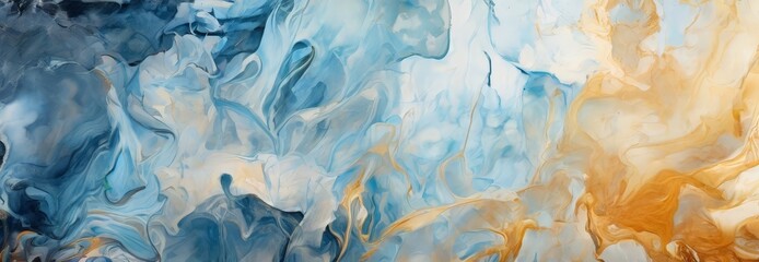 Obraz premium an abstract painting featuring swirling patterns of blue, white, and orange colors, creating a dynamic and fluid composition.