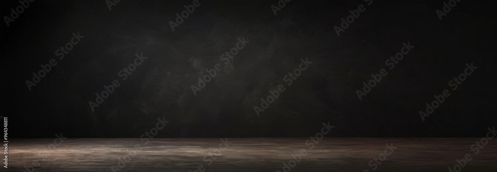 Poster a dark, empty room with a concrete floor and a single light source on the right side, creating a dra