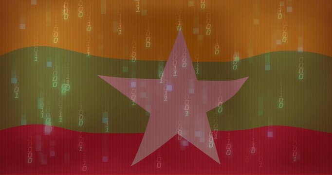 Animation of flag of myanmar over binary coding