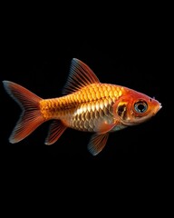 Fototapeta premium the Java Barb fish, portrait view, white copy space on right, Isolated on black Background