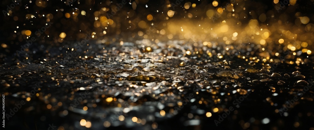 Poster a close-up view of a wet surface with numerous small water droplets scattered across it, creating a 