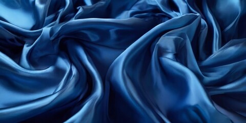 Obraz premium a close-up view of a crumpled, flowing blue satin fabric, with the folds and creases creating a sense of movement and texture.
