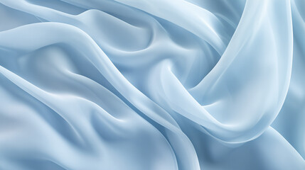 Fototapeta premium Light blue chiffon fabric with soft flowing folds, airy abstract background with copy space