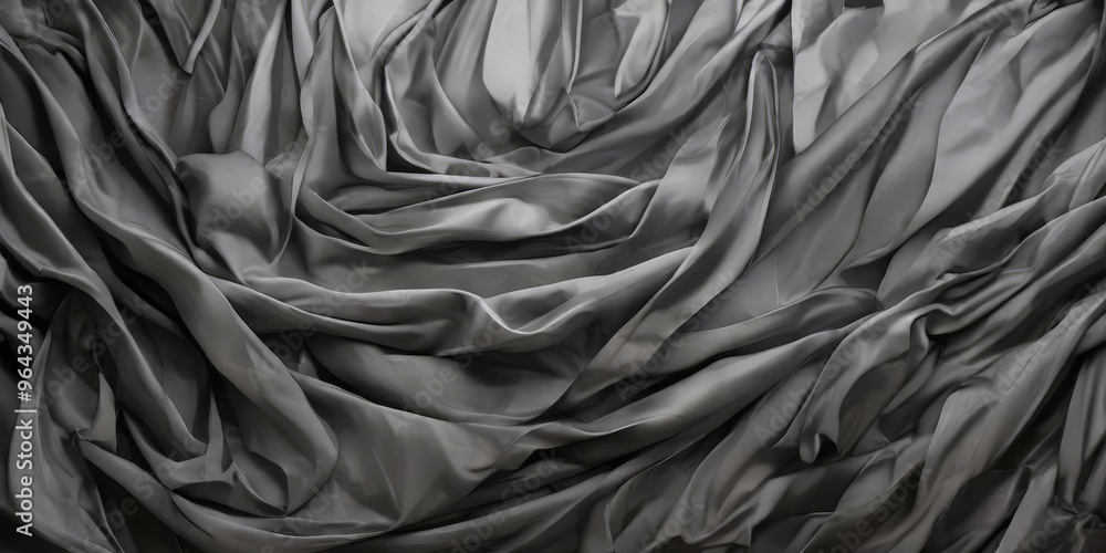 Poster a close-up view of a crumpled, gray fabric, with the folds and creases creating a textured and abstr
