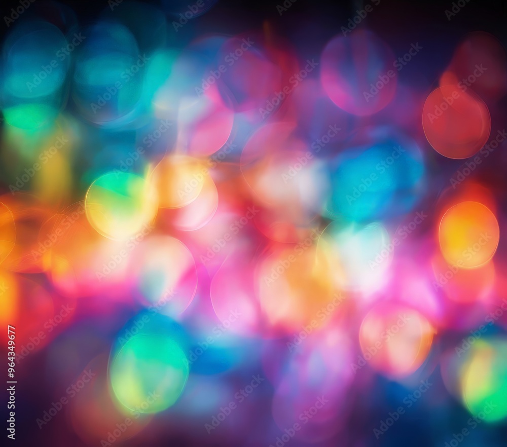 Poster a vibrant, abstract representation of colorful bokeh lights, with a gradient of hues ranging from bl