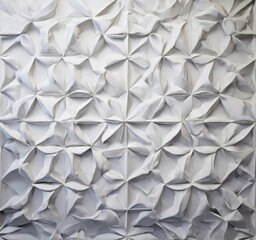 a close-up view of a white, pleated paper sculpture with a geometric pattern.