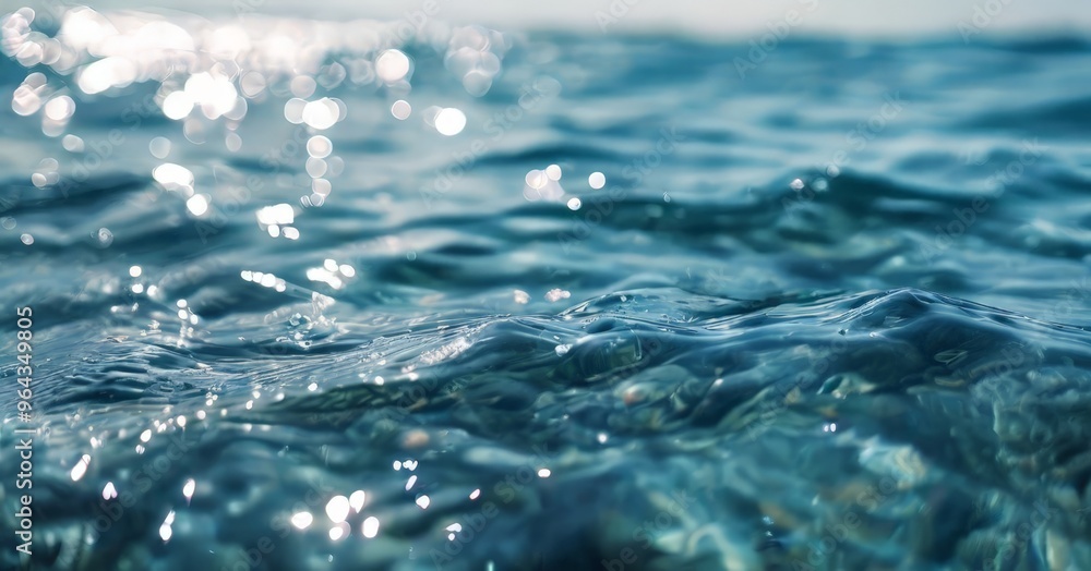 Poster a close-up view of the rippling surface of a body of water, with the water's surface reflecting the 