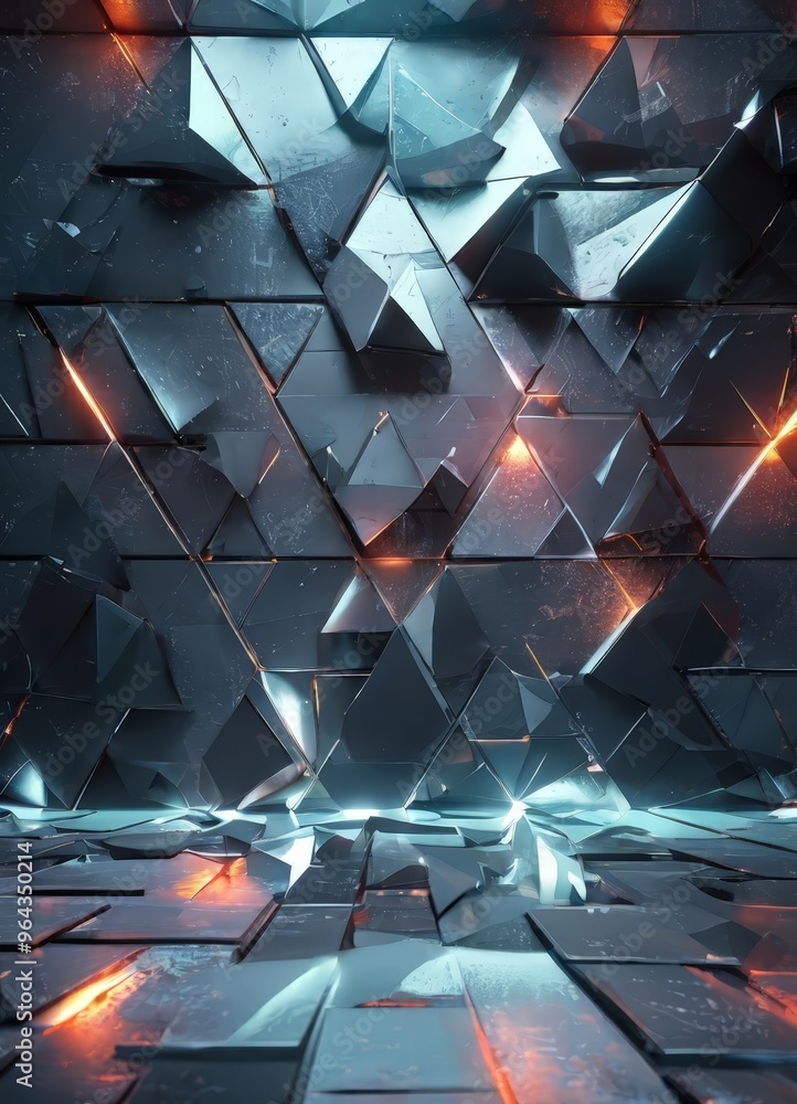 Aufkleber futuristic, abstract scene. the background is composed of numerous triangular shapes, predominantly 