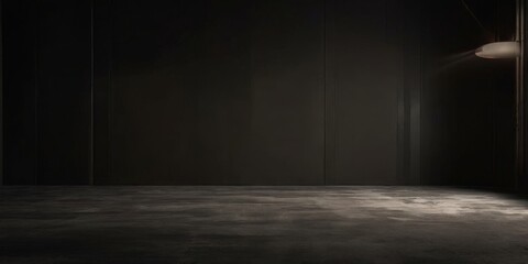 A dimly lit room with a concrete floor and a single light source on the right side.