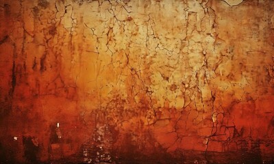 Obraz premium a textured wall with a warm, earthy color palette. The wall has a cracked and weathered appearance, with a mix of orange, brown, and red tones. taken from a low angle,