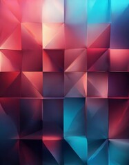 Fototapeta premium vibrant abstract composition of overlapping triangular shapes in various shades of red, pink, blue, and purple, creating a dynamic and visually striking pattern.