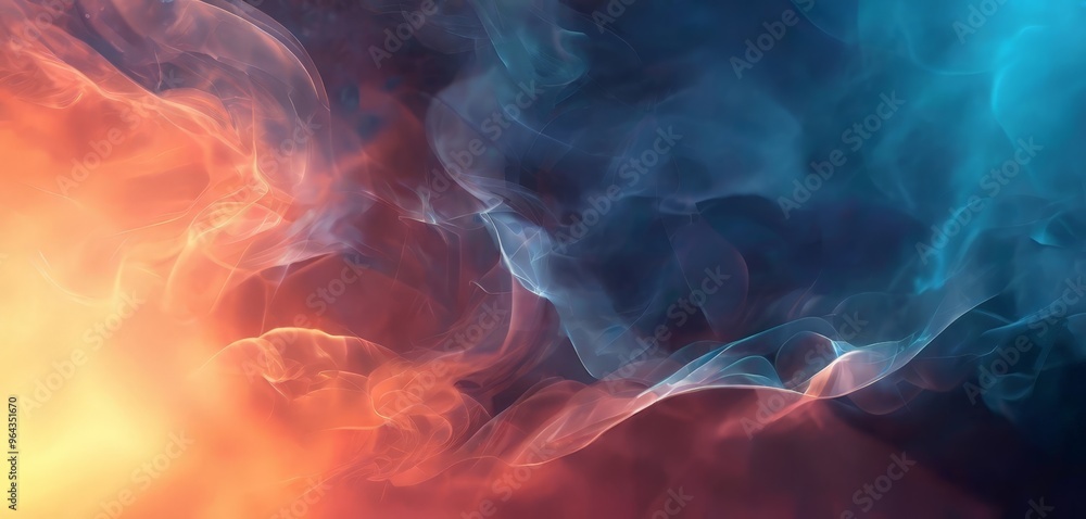 Aufkleber a swirling pattern of orange, blue, and white smoke, creating a dynamic and abstract visual effect.