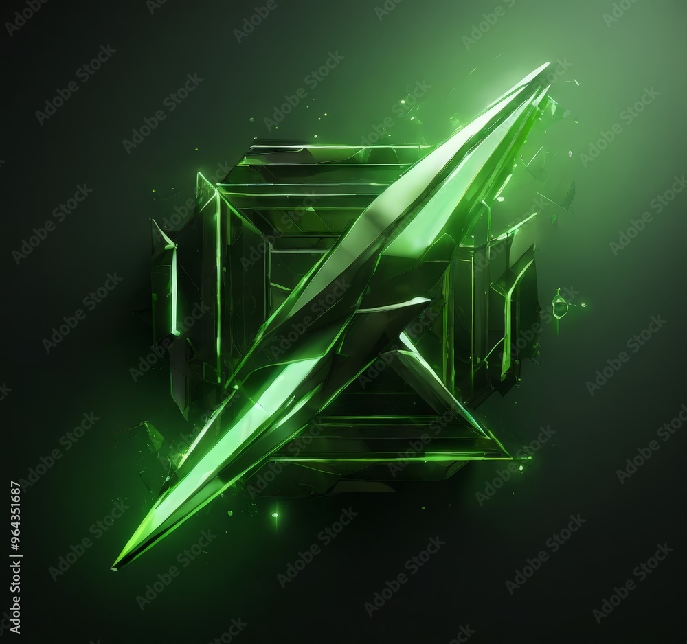 Poster a stylized, geometric design with a sharp, pointed shape and a vibrant green color. the design appea