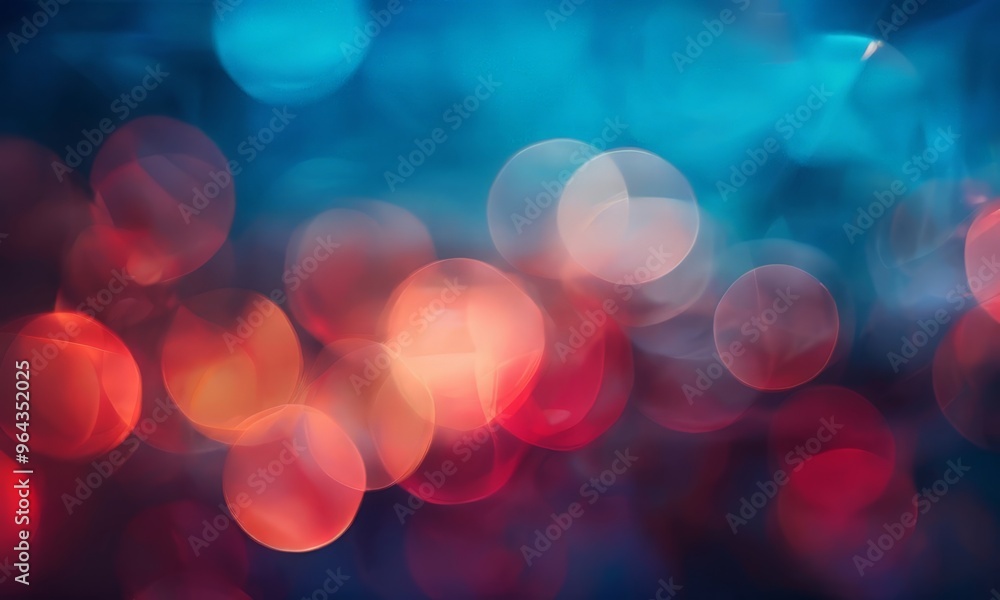 Poster vibrant display of bokeh lights in various shades of red, orange, and blue, creating a dynamic and v