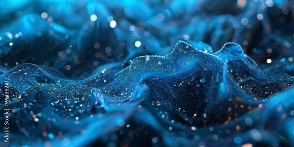 Poster a close-up view of a textured, blue-toned surface with a pattern of small, white dots or specks scat
