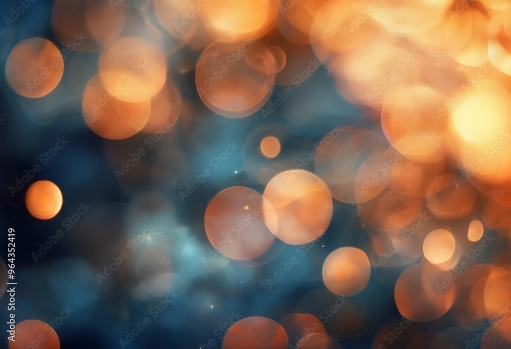 Poster a blurred, bokeh-filled abstract background with a mix of orange and blue hues, creating a warm and 
