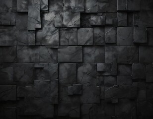 Fototapeta premium a dark, textured wall composed of square tiles arranged in a grid-like pattern, creating a sense of depth and dimension.
