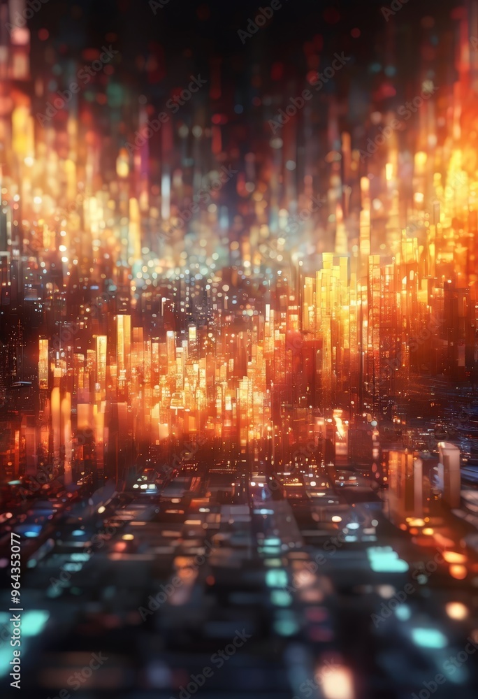 Poster a futuristic cityscape at night, with a multitude of glowing lights and structures creating a vibran