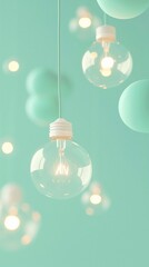 Creative idea, concept photo of a light bulb on a pastel background. Minimalistic style. 3d rendering.
