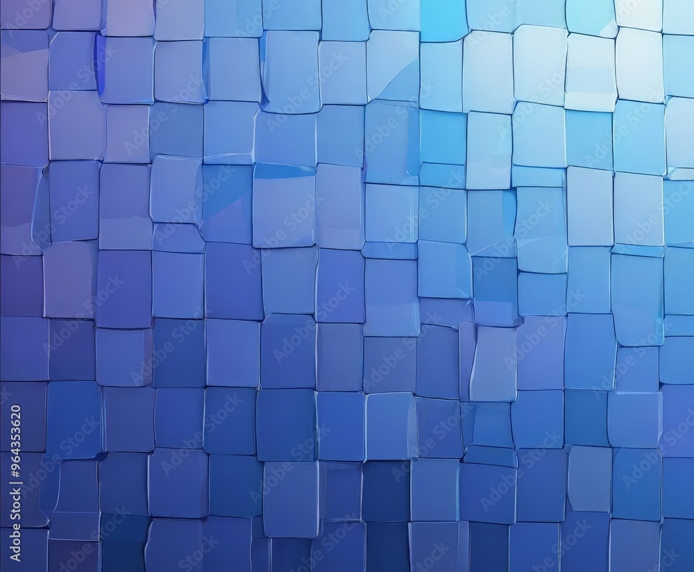 Poster a grid of square tiles in various shades of blue, arranged in a pattern that creates a visually stri