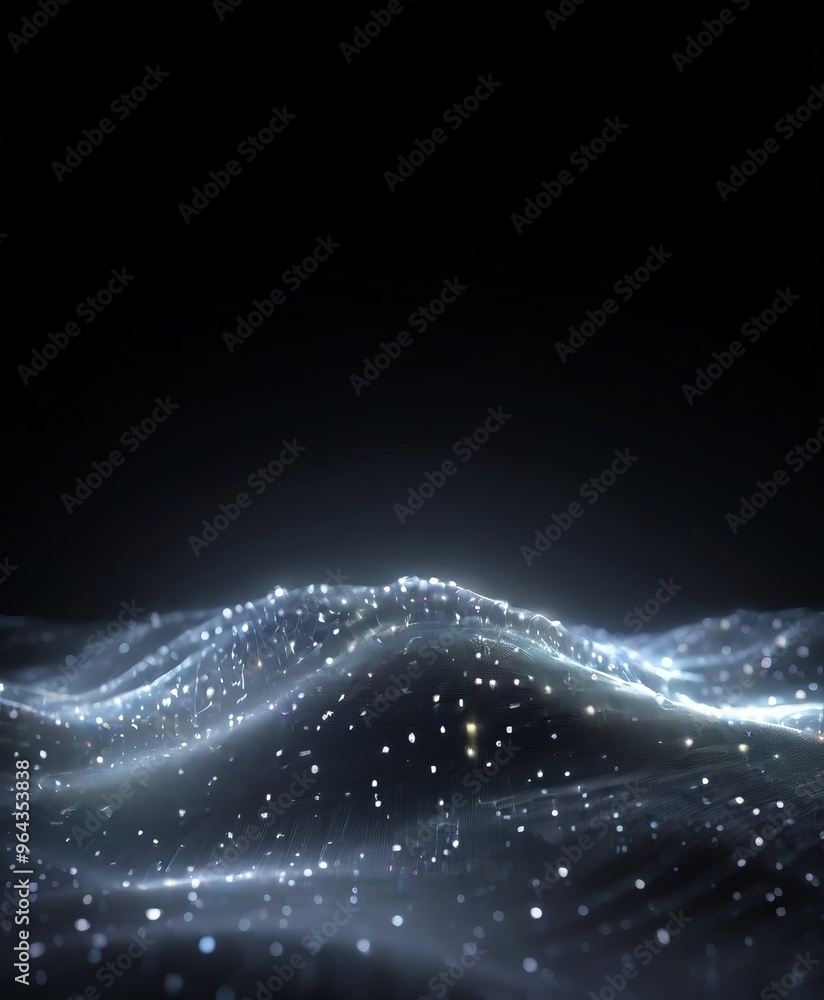 Aufkleber a digital illustration of a wave-like pattern with a dark background, illuminated by a multitude of 