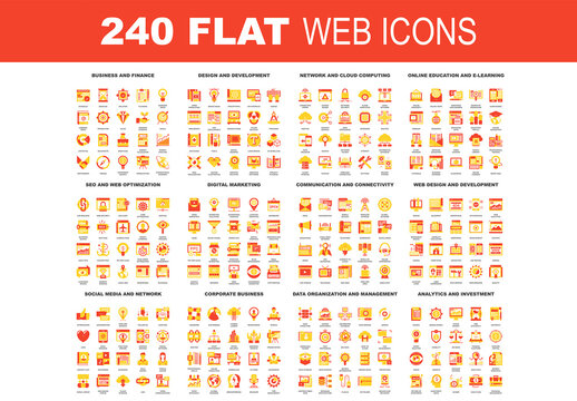 Vector set of 240 64X64 pixel perfect flat web icons. Fully editable and easy to use.