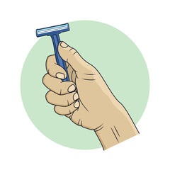 Hand holding razor vector illustration