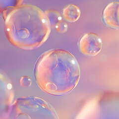 Naklejka premium Ethereal Soap Bubbles in Soft Pastel Background with Dreamy Light Effects