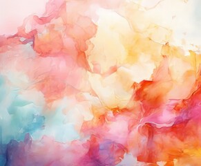 an abstract painting featuring a vibrant mix of pink, orange, and yellow hues, with a soft, fluid texture that creates a sense of movement and depth.