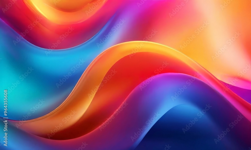 Poster vibrant abstract composition of overlapping curved lines in a spectrum of colors, including blue, or
