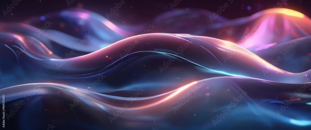 Poster a wave-like pattern with a gradient of blue, purple, and pink hues, creating a visually striking and