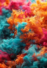 a vibrant abstract composition featuring a swirling pattern of blue, orange, and pink hues, with some areas appearing more intense and others more subdued.