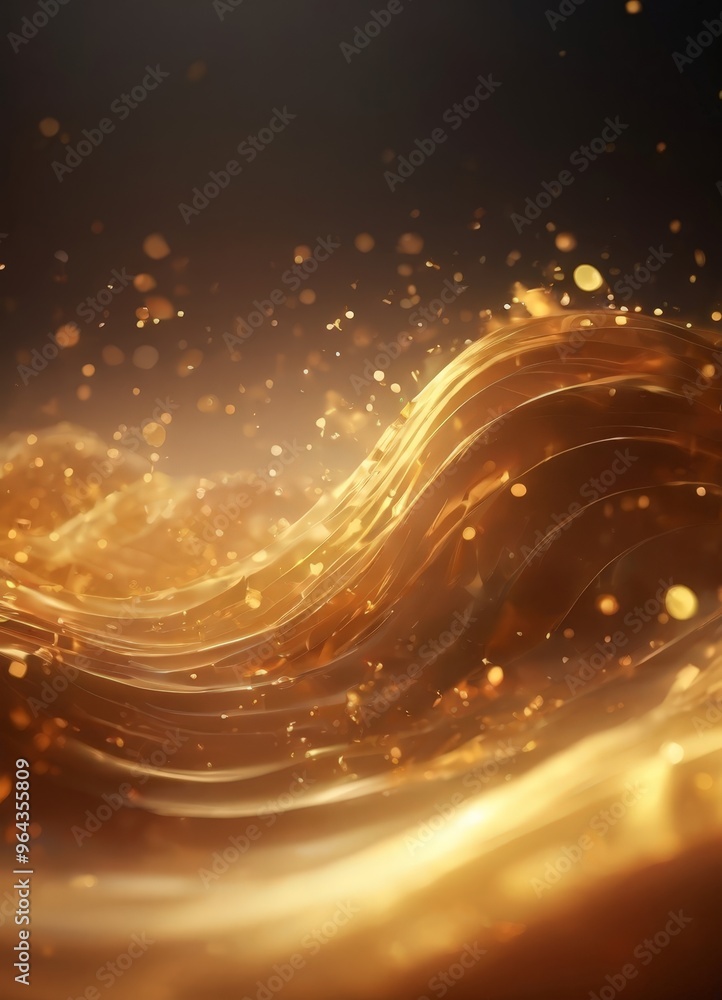 Poster a dynamic, golden wave-like pattern with a dark background, creating a sense of movement and energy.