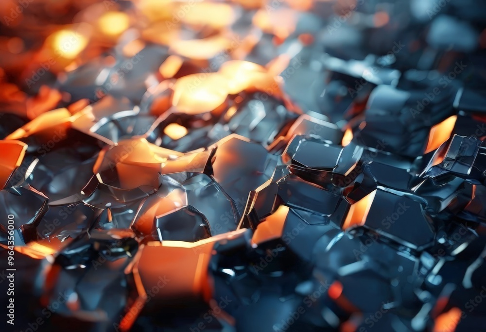 Poster close-up view of a complex arrangement of hexagonal and octagonal glass pieces, with a blend of blue