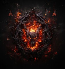 a fierce, fiery dragon-like creature with a glowing head surrounded by swirling flames and smoke, set against a dark background.