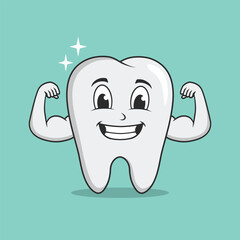 Happy strong tooth mascot character