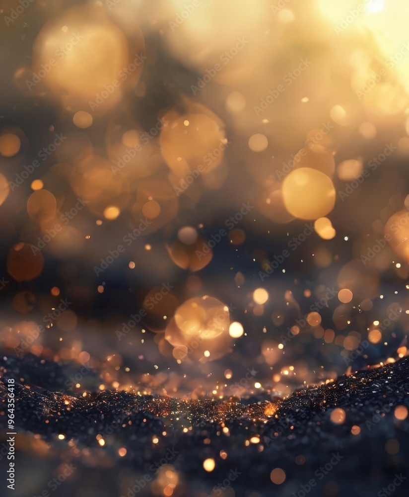 Poster close-up view of a dark surface with a multitude of small, circular lights scattered across it, crea