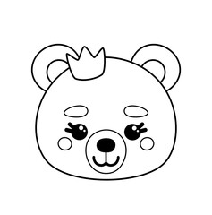 Coloring page. Face of girl bear with crown. Black and white bear. Vector