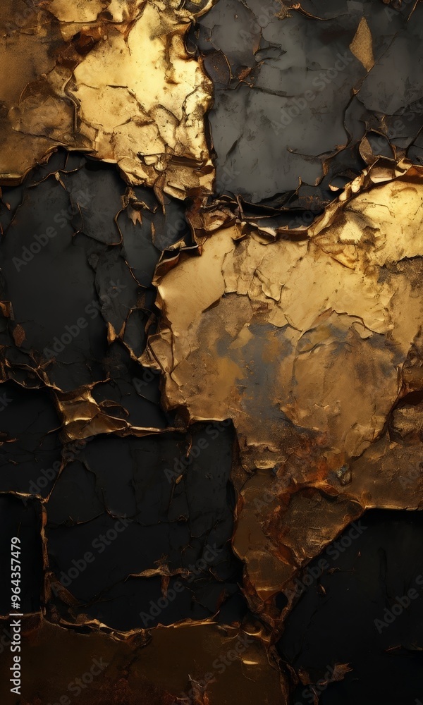 Poster a close-up view of a textured surface with a cracked and peeling paint, creating a sense of depth an