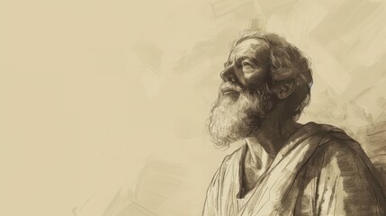 Fototapeta premium Genesis,The Covenant of Circumcision:Moment God promises Abraham a multitude of descendants, bold pencil sketch style, minimalist modern biblical , soft beige background