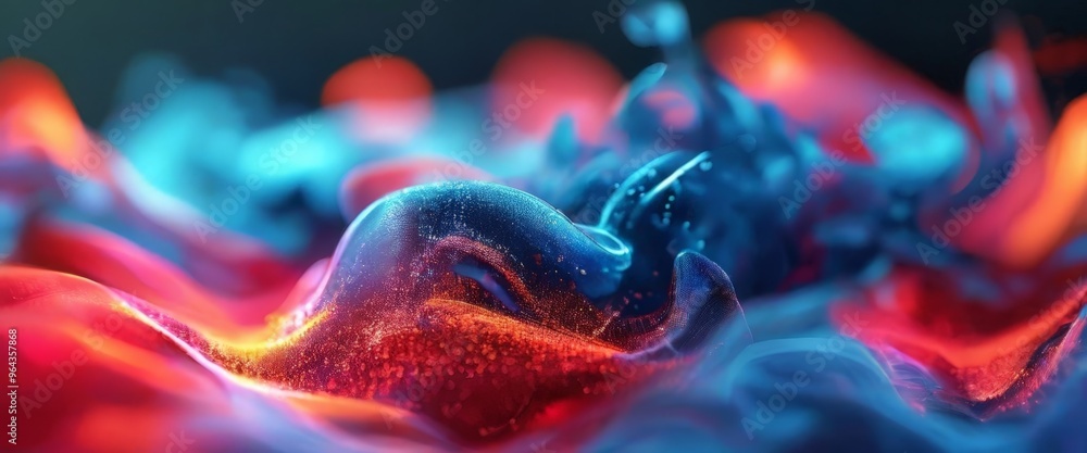 Aufkleber close-up view of a vibrant, abstract, and dynamic composition of swirling, multicolored shapes and p