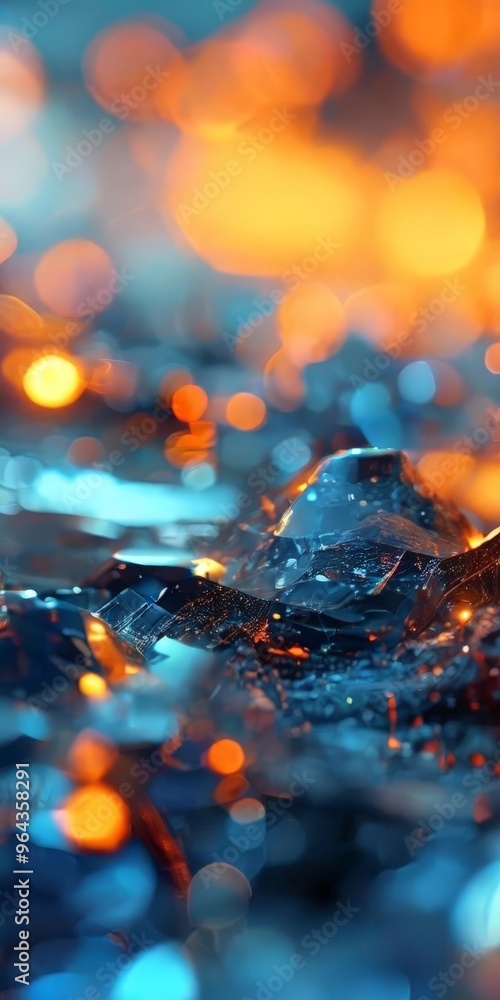 Poster close-up view of a textured surface with a mix of blue, orange, and white colors, creating a dynamic