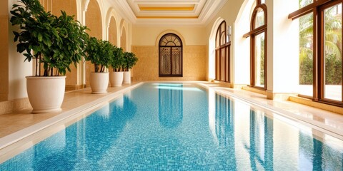 Majestic Indoor Pool in Palatial Luxury Estate with Arched Ceilings