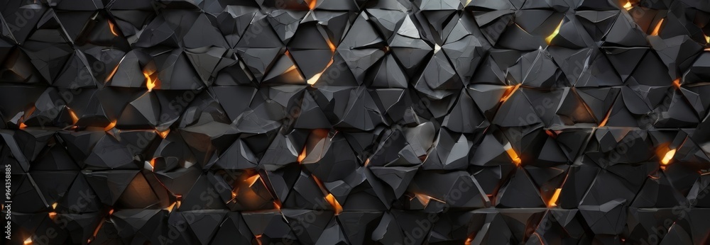 Poster a dark, abstract pattern composed of numerous black triangles arranged in a grid-like fashion, with 
