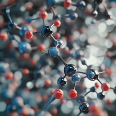 Close-up visualization of carbon dioxide molecules, showing carbon and oxygen atoms connected