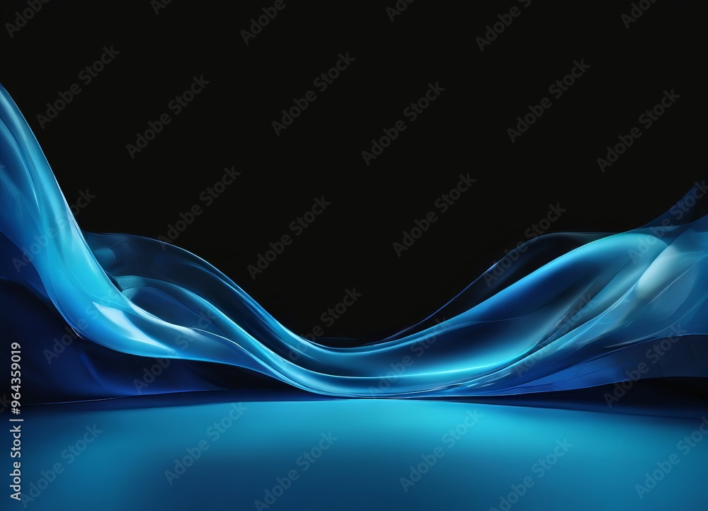 Poster dark background with a gradient of blue and black, creating a sense of depth and movement. the blue 