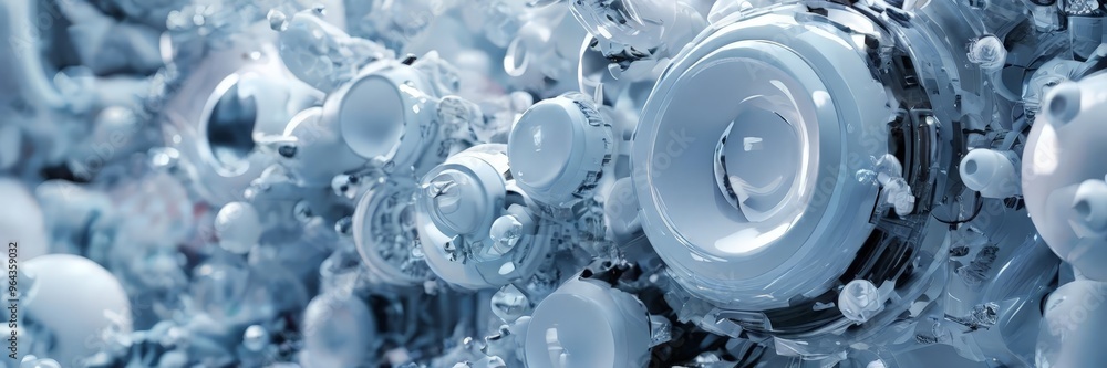 Aufkleber a close-up of a complex, abstract structure composed of numerous white spheres and other geometric s