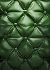 Fototapeta premium a close-up view of a green upholstered surface, with a repeating pattern of diamond-shaped tufted sections arranged in a grid-like pattern.